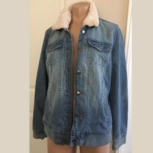 NWT COTTON ON FAUX FUR DENIM JEAN COAT JACKET sz M